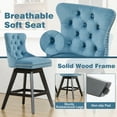 thumbnail image 4 of Swivel Bar Stools Set of 2, Velvet Counter Height Bar Stools with Back, Swivel Dining Chair with Button Tufted and Wooden Legs, Kitchen Chair Counter Stools for Kitchen Island, Ligth Blue, 4 of 9