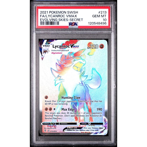 Collectible Graded PSA 10 Lycanroc VMAX #213 Full Art Secret FA Evolving Skies Pokemon Card