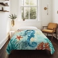 thumbnail image 4 of Sea Seahorse Coastal Tapestry for Bedroom Wall Hanging Tapestry,Turquoise Nautical Summer Coral Vintage Ceiling Backdrop Tapestries Poster Blanket Wall Decor for Teens Room Living Room Dorm 59" x 79", 4 of 8