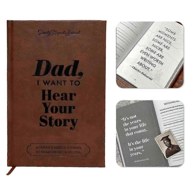 Dad, I Want to Hear Your Story Notebook, Leather Wrapped Hardback, Black Gold Foil Lettering, Father's Day Gift Father Guided Journal To Share Life