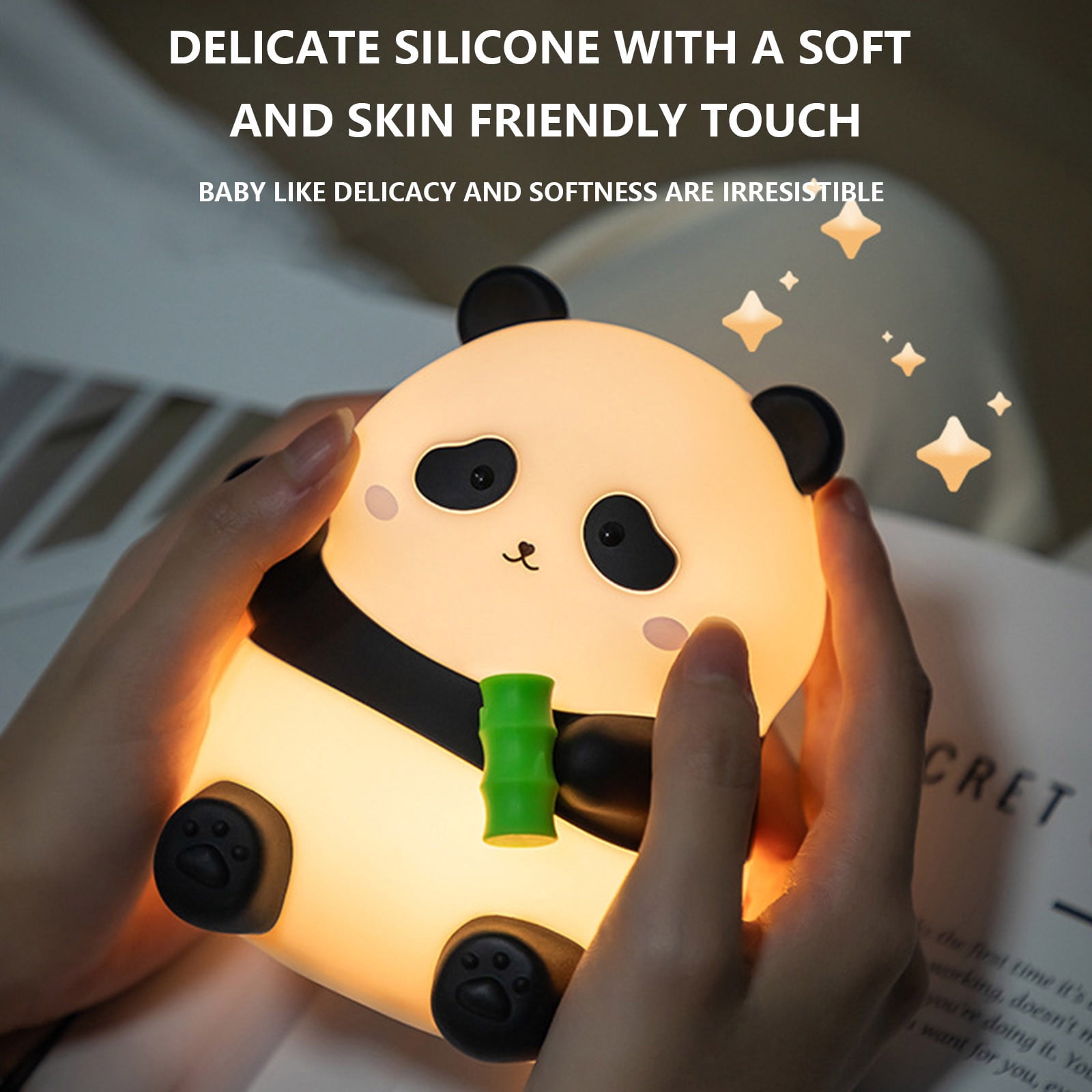 Cute Panda Night Light Silicone Rechargeable Baby Nursery Lamp Touch Control Dimmable Soft Light Kids Bedroom Sleeping Night Light Portable Animal Lamp Gift for Boys Girls Toddlers Children
