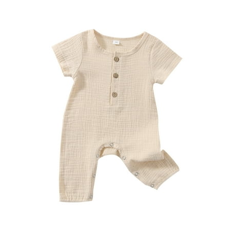 

CIYCuIT Infant Newborn Baby Cotton Clothes Unisex Boy Girl Button Solid Romper Bodysuit One Piece Jumpsuits Overalls Summer