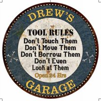 DREW'S Garage Rules 12" Round Metal Sign Garage Bar Wall Décor 100140015053