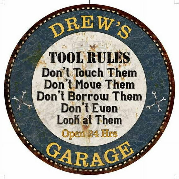 DREW'S Garage Rules 12" Round Metal Sign Garage Bar Wall Décor 100140015053