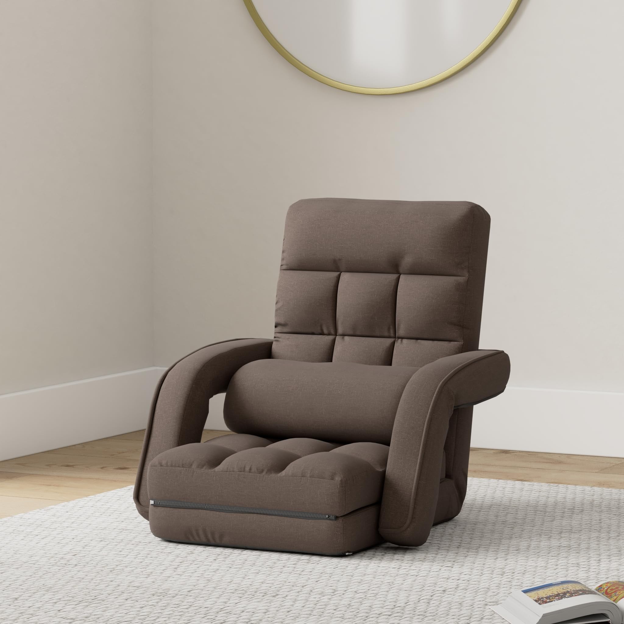 14-Position Adjustable Floor Chair, Chaise Lounge Indoor, Folding Lazy Sofa with Armrests and a Pillow Padded Adults Gaming Chairs for Living Room, Bedroom