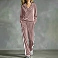 thumbnail image 2 of Tqcoqu Women's 2 Piece Velour Tracksuit,V Neck Hooded Long Sleeve Top & Wide Leg Pants with Side Stripe,Casual Loungewear Plus Size Outfit Set,Pink Women's S-XXL, 2 of 6