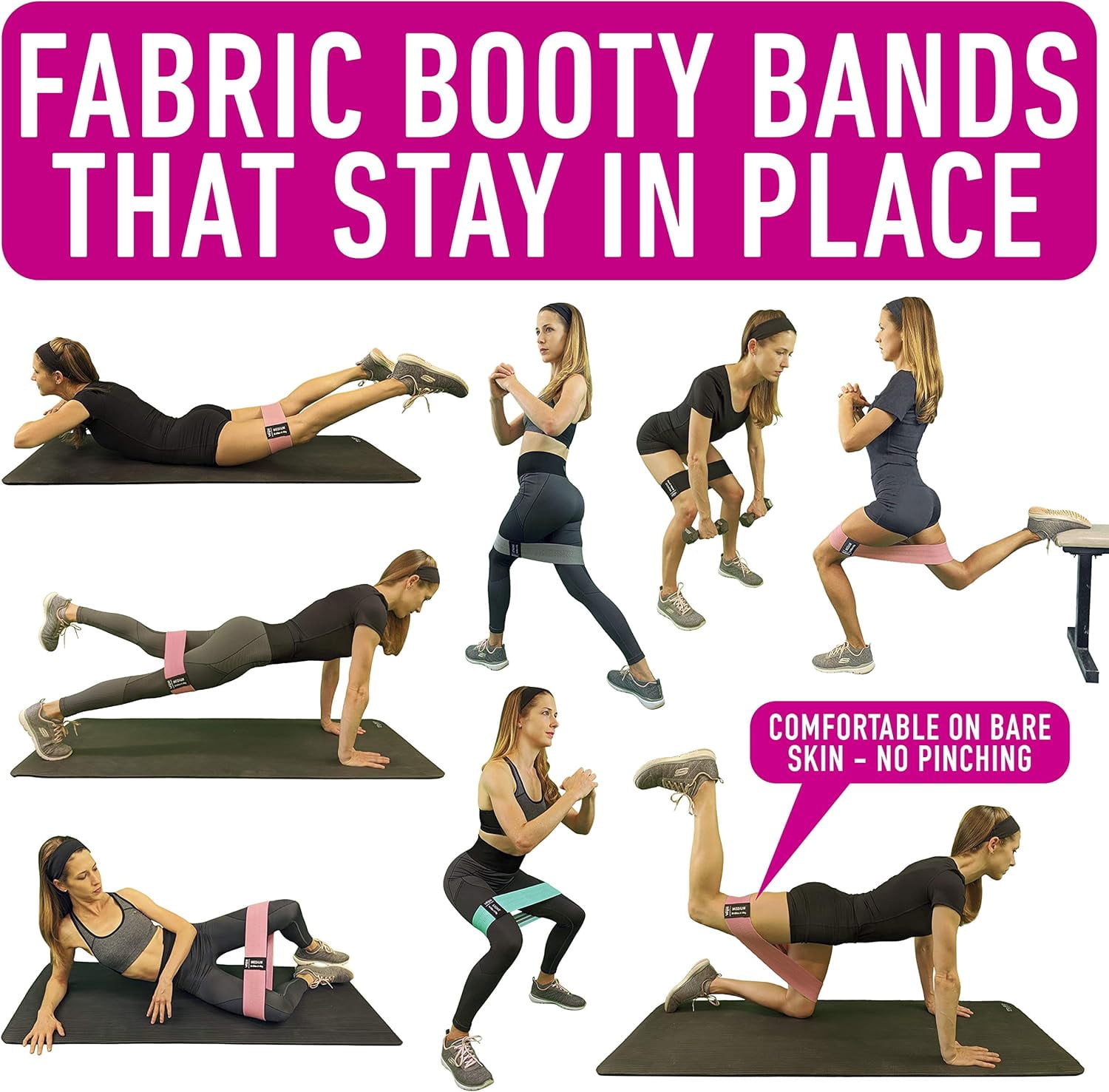 4 PK Resistance Bands for Working Out with Workout Bands Guide 4 Booty Bands for Women Men Fabric Elastic Bands for Exercise Bands Resistance Bands for Legs Bands for Working Out Hip Thigh Glute Band