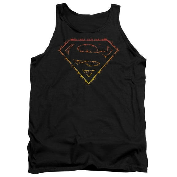 Superman Flame Outlined Logo Adult Tank Top Black