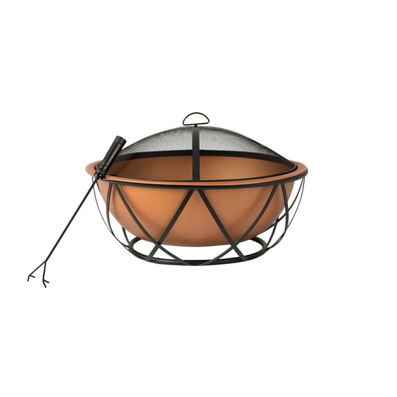 Fire Sense Fire Pit Barzelonia Copper-look Firepit Included Screen Lift Tool & Cooking Grate-Round-26"