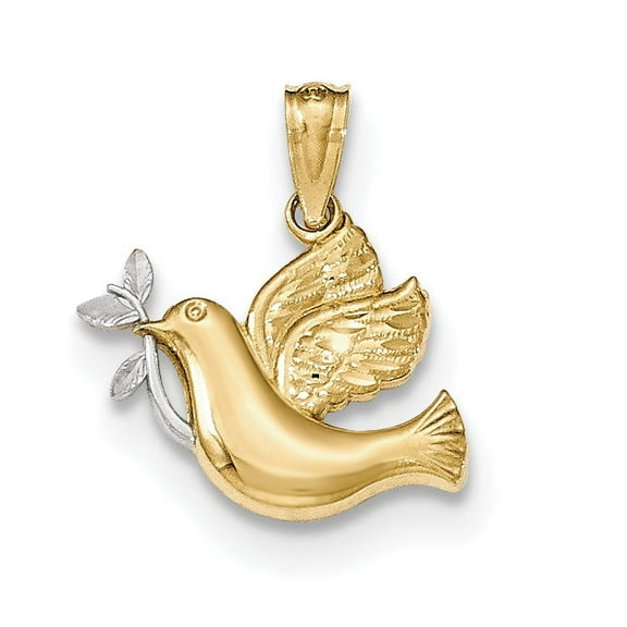 14K Yellow Gold Polished Dove with Olive Branch Pendant