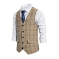 thumbnail image 2 of Gvmfive Men Check Print V Neck Single-Breasted Slim Fit Fashion Suit Vest, 2 of 4