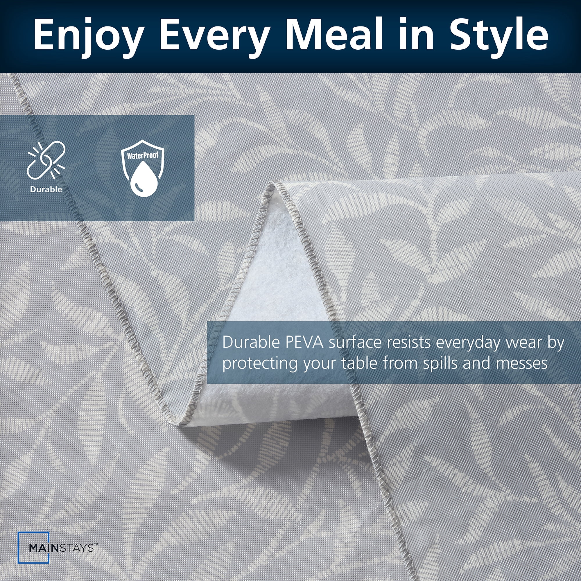 Mainstays PEVA Everyday Indoor/Outdoor Reusable Tablecloth, 60" x 102", Grey Leaf