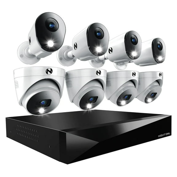 Night Owl 12 Channel 2TB DVR Security System and 8 Wired 2K Deterrence Cameras - 4 Bullet 4 Dome