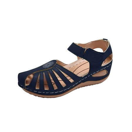 

KBODIU Women s Athletic Hiking Sandals Walking Sandals with Arch Support Wadable Water Sandals Soft Leather Closed Toe Vintage Anti-Slip Sandals for Beach/Cruise/Travel Dark Blue 36