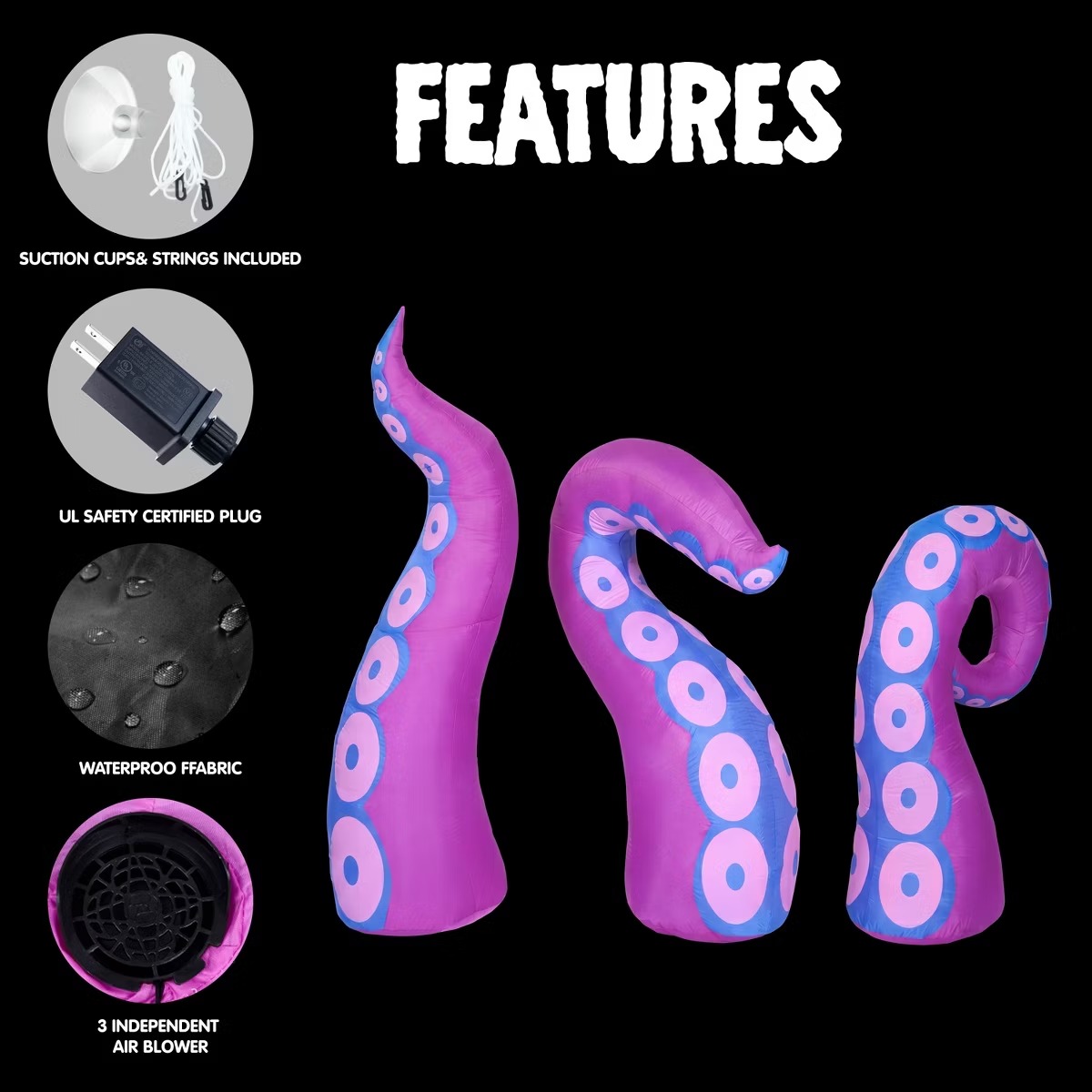 Joyfy 3-Piece Halloween Inflatable Octopus Tentacle Outdoor Decorations photo 8
