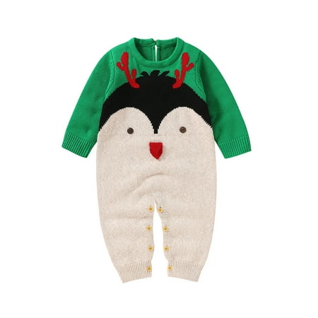 

AMILIEe Little Kids Baby Girls Boys Christmas Jumpsuit Long Sleeve O Neck Cartoon Elk Print Knitted Romper