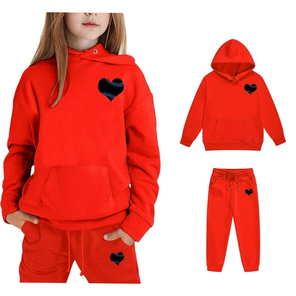 LIUYUNNN Kids Girls Boys Sweatsuit Set 2PC Long Sleeve Pullover Red Heart Hoodie Sweatpants Fall Winter Clothes 3-4 Years Old Boy Clothes Boys Girls Autumn and Winter Outfits