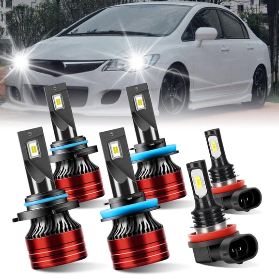 For Honda Odyssey 2011-2020 LED Headlight Bulbs, High Beam 9005, Low Beam H11, Fog Light H11, White 6000K 6Pcs