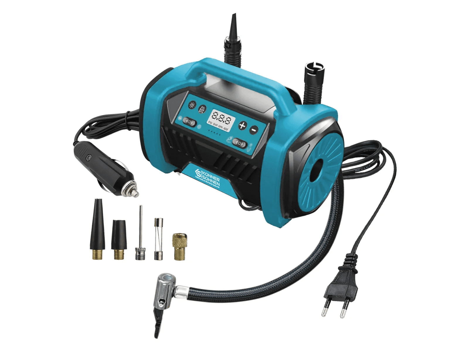 Konner & Sohnen Portable Tire Inflator with Auto-Stop, 150 PSI 12V DC Digital Display, for Motorcycle, Bicycle, Air mattresses