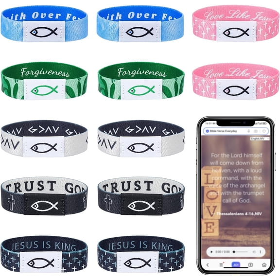 12Pcs Daily Bible Verse Bracelets for Women NFC Bracelet Elastic Jesus Christian Bracelets Bulk Inspirational Scripture Bracelet