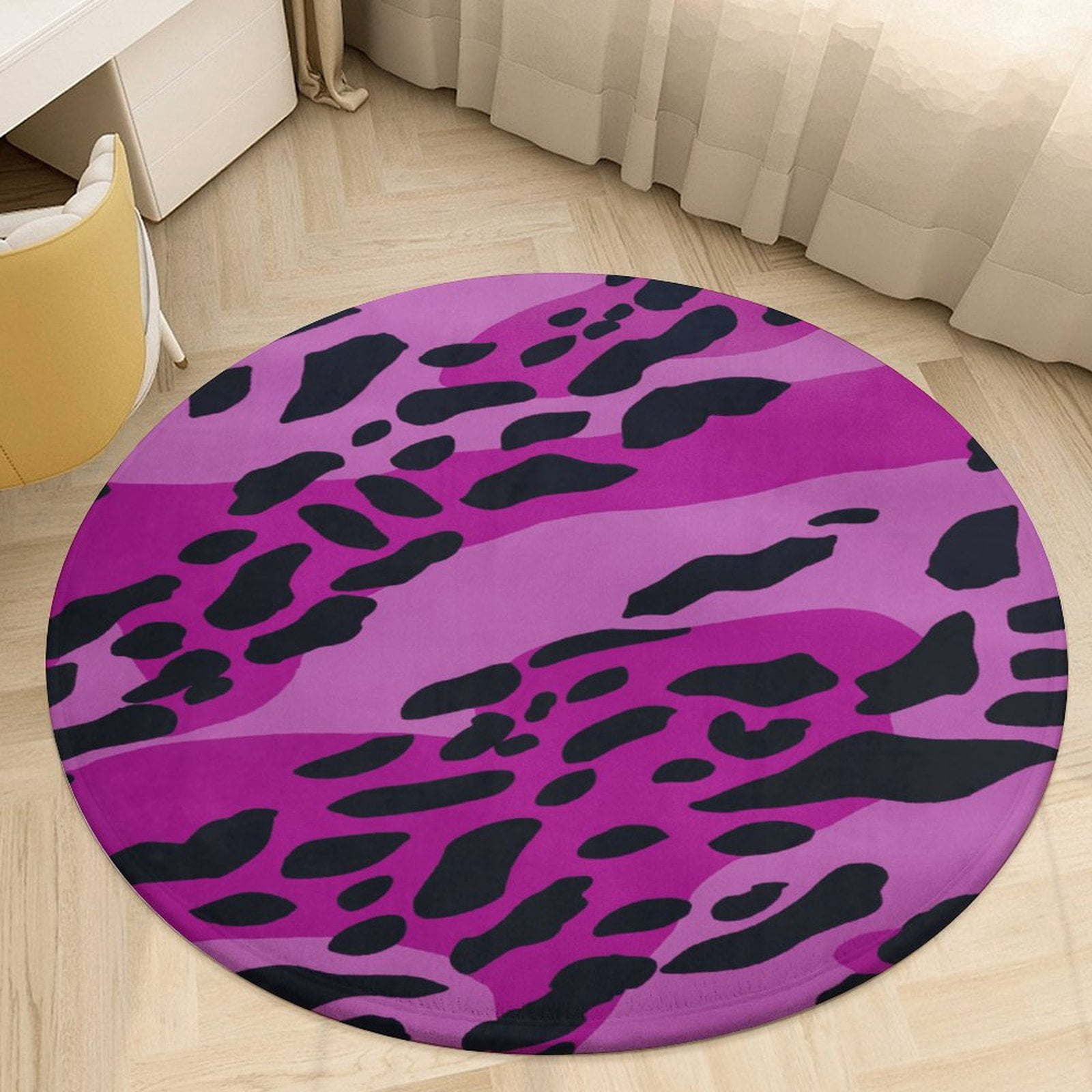 Leopard Print Pattern Floral Medallion Round Rug - Small Round Area Rug, Soft Non-Slip Machine Washable Bedroom Mat Indoor Accent Entry Carpet for Office Desk Dorm Hallway