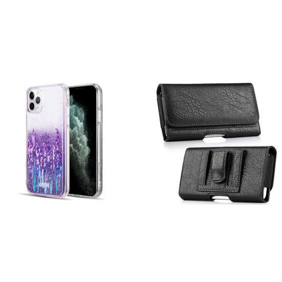 Liquid Glitter Case for iPhone 14 Pro Max and Belt Holster Pouch - Lavender Purple