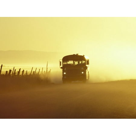 Rural School Bus Driving Along Dusty Country Road, Oregon, USA Print Wall Art By William (Best Driving Roads In Oregon)
