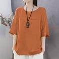 thumbnail image 2 of EHQJNJ Female Gold Blouse Women Summer Casual Solid Shirt Loose Blouse Short Sleeve Round Neck Top Vintage T Shirts Swimsuit Tops, 2 of 6