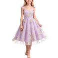 thumbnail image 2 of Girls Mesh Princess Dresses Trendy Embroidery Flower Lace Bow Spaghetti Gown for Pageant Wedding Birthday Party Graduation Dance Prom Purple 8-9 Years, 2 of 6