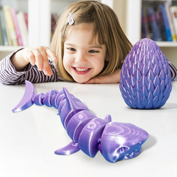 Xecvkr 3D Printed Shark Ornament Fish Tank Movable Joint Coffee Table Desktop Realistic Educational Collectible Home Gift 1 Piece with Egg