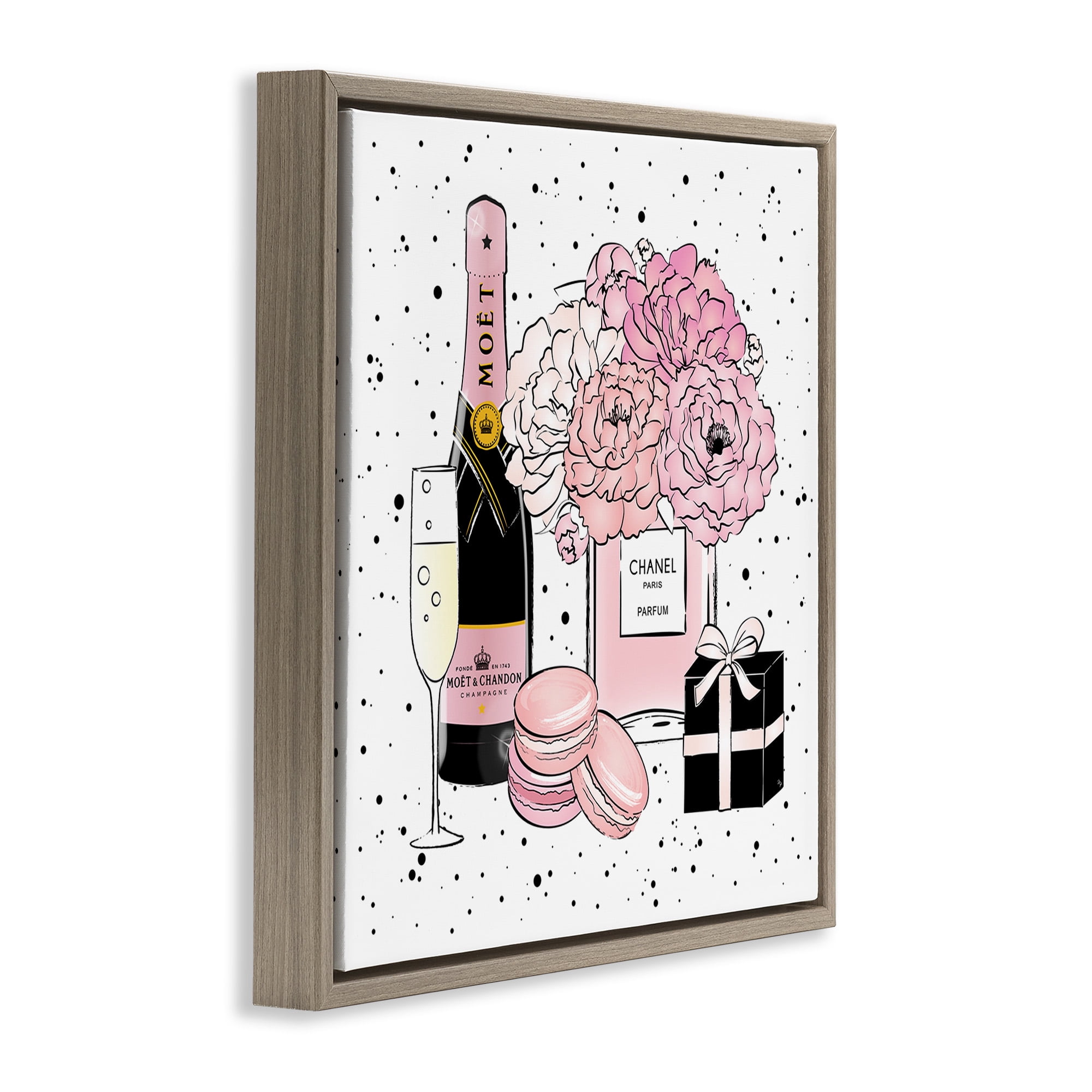 Stupell Industries Pink Glam Celebration Champagne Beauty & Fashion Painting Brown Floater Framed Canvas Art Print Wall Art, 25 x 25
