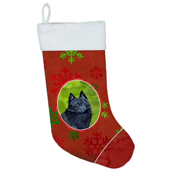 Schipperke Red and Green Snowflakes Holiday Christmas Christmas Stocking LH9339