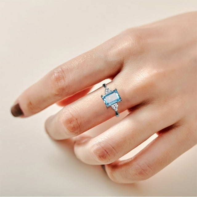 Riforla Women Ring 925 Sterling Silver Rainbow Engagement Wedding Band Rings 3 Colors Womens Jewelry Light Blue 5