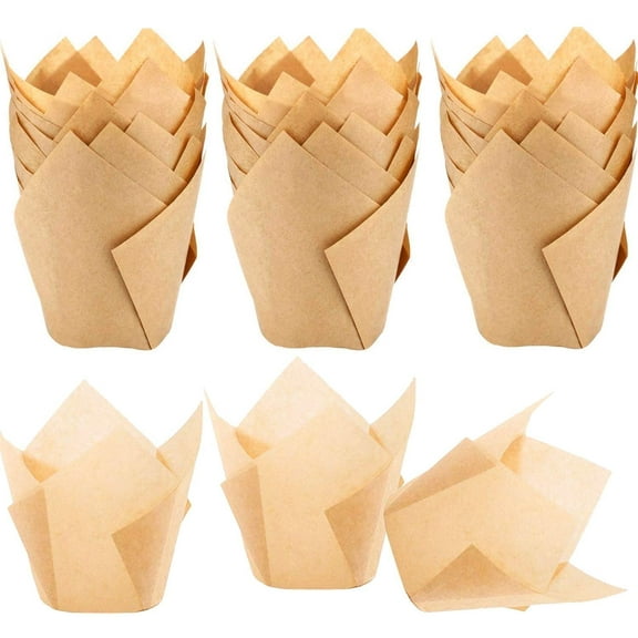 Large Muffin Greaseproof paper Baking cupcake cups,Natural Tulip Baking Cup Case of 150 pcs