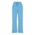 thumbnail image 4 of PNTUTB Fashionable Women's Solid Color Stretch Waist Drawstring Casual Slit Hem Wide Leg Pants with Pockets, 4 of 5