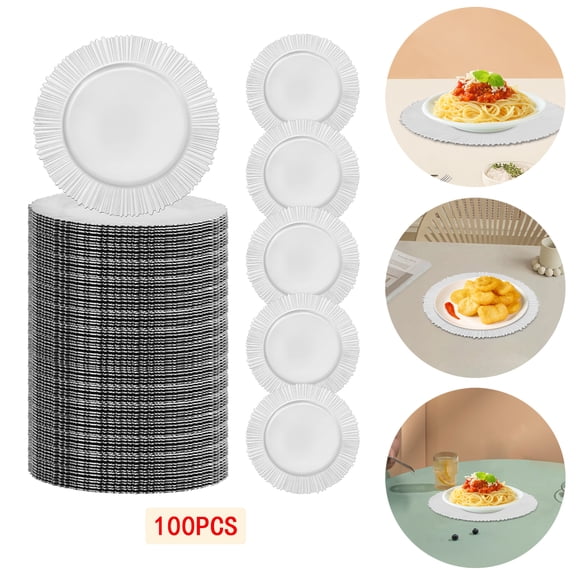 100 Pcs Silver Charger Plates, Bright Charger Plates Bulk, 13 Inch Plastic Round Chargers Fluted Edge Dinner Plate Wedding Decoration for Table Setting Wedding Party Event Tabletop