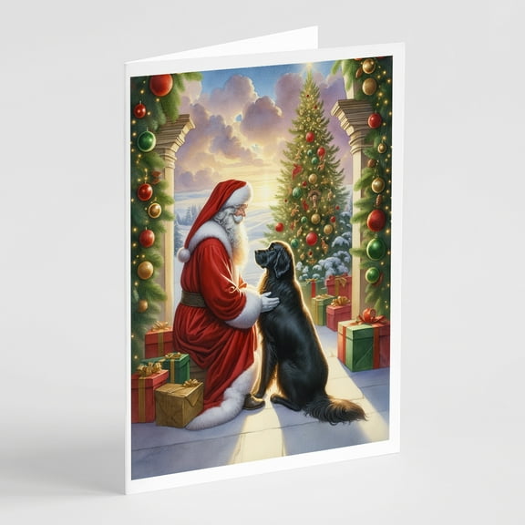 Flat-Coated Retriever and Santa Claus Greeting Cards Pack of 8 7 in x 5 in