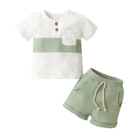 

TJAZFJPA Toddler Girl Fourth of July Outfit Summer Toddler Baby Boy Girl Clothes Set Unisex Outfits Color Block Short Sleeve Pocket Tops Shorts 2Pcs Newborn Girl Photoshoot Outfits