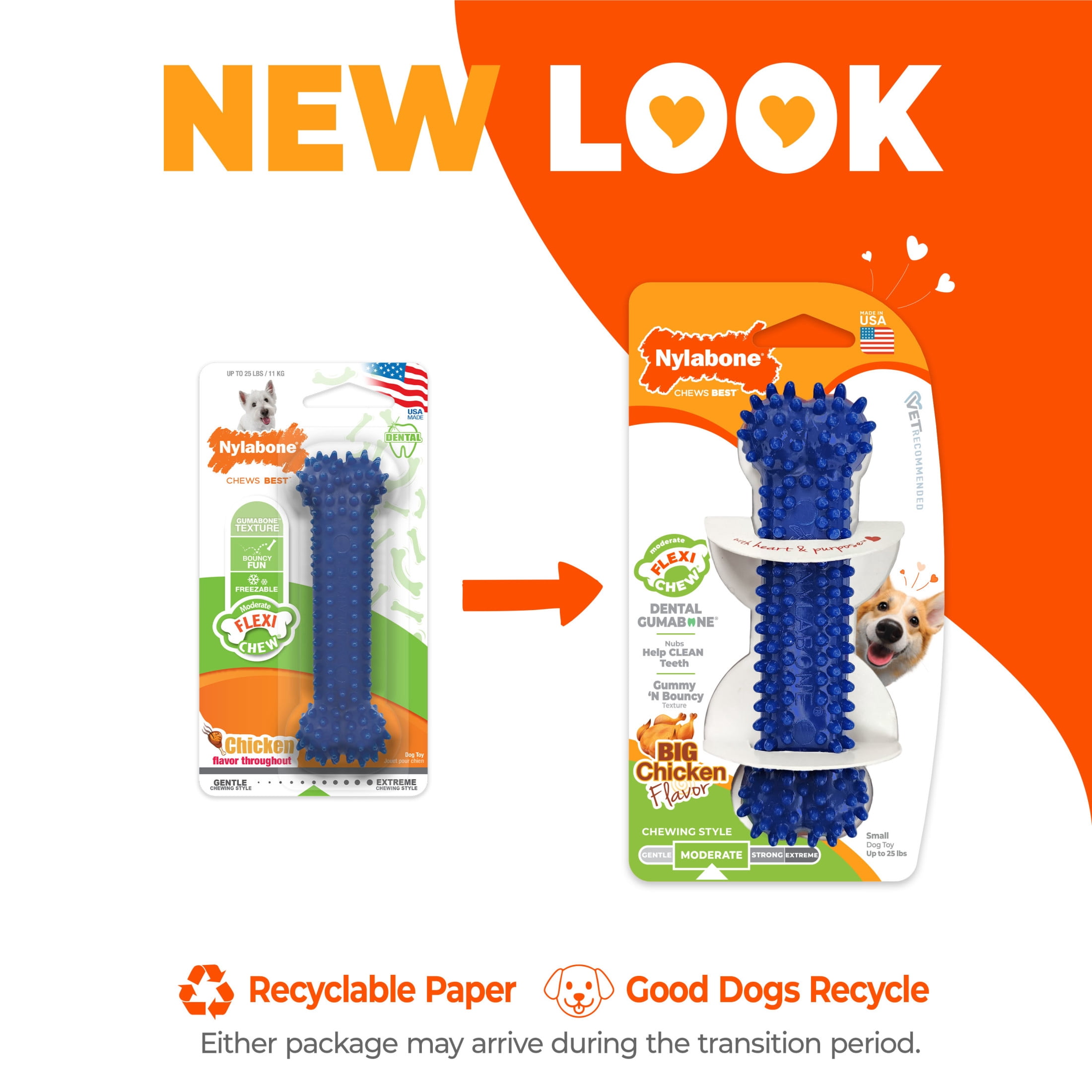 (3 pack) Nylabone Flexi Chew Gumabone Textured Bone Dog Toy, Dog Chew Toy, Chicken Flavor, Small, 1 Count