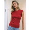 thumbnail image 4 of Women'S Summer Cap Sleeve Slim Fitted Knit Basic Casual Ribbed Tank Tops Wine Red XL, 4 of 8