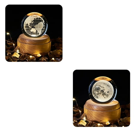 

USB Rechargeable Music Night Light Rotary Crystal Music Box with LED Projection Light Wooden Base Universe Moon Galaxy Earth Patterns