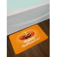 thumbnail image 2 of Halloween Bath Mat, Spooky Smiling Pumpkin Symbol with White Calligraphy Print, Plush Bathroom Decor Mat with Non Slip Backing, 29.5" X 17.5", Orange Scarlet and Lime Green, by Ambesonne, 2 of 2