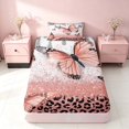 thumbnail image 4 of Homewish Pink Butterfly Twin Sheets for Girls, Glitter Leopard Print Bedding, 3-Piece (1 Flat Sheet, 1 Fitted Sheet and 1 Pillowcase), 4 of 6