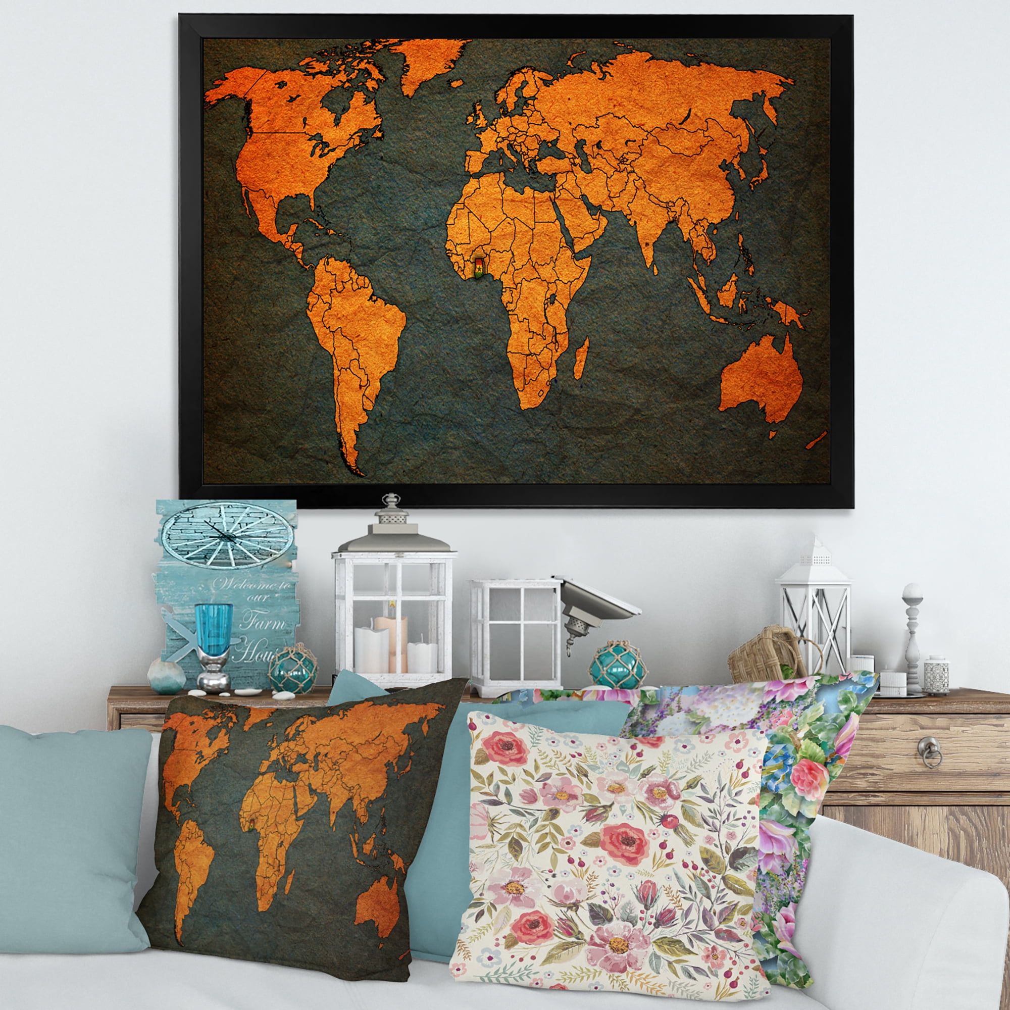 Designart 'Ancient World Map of Africa' Vintage Framed Art Print