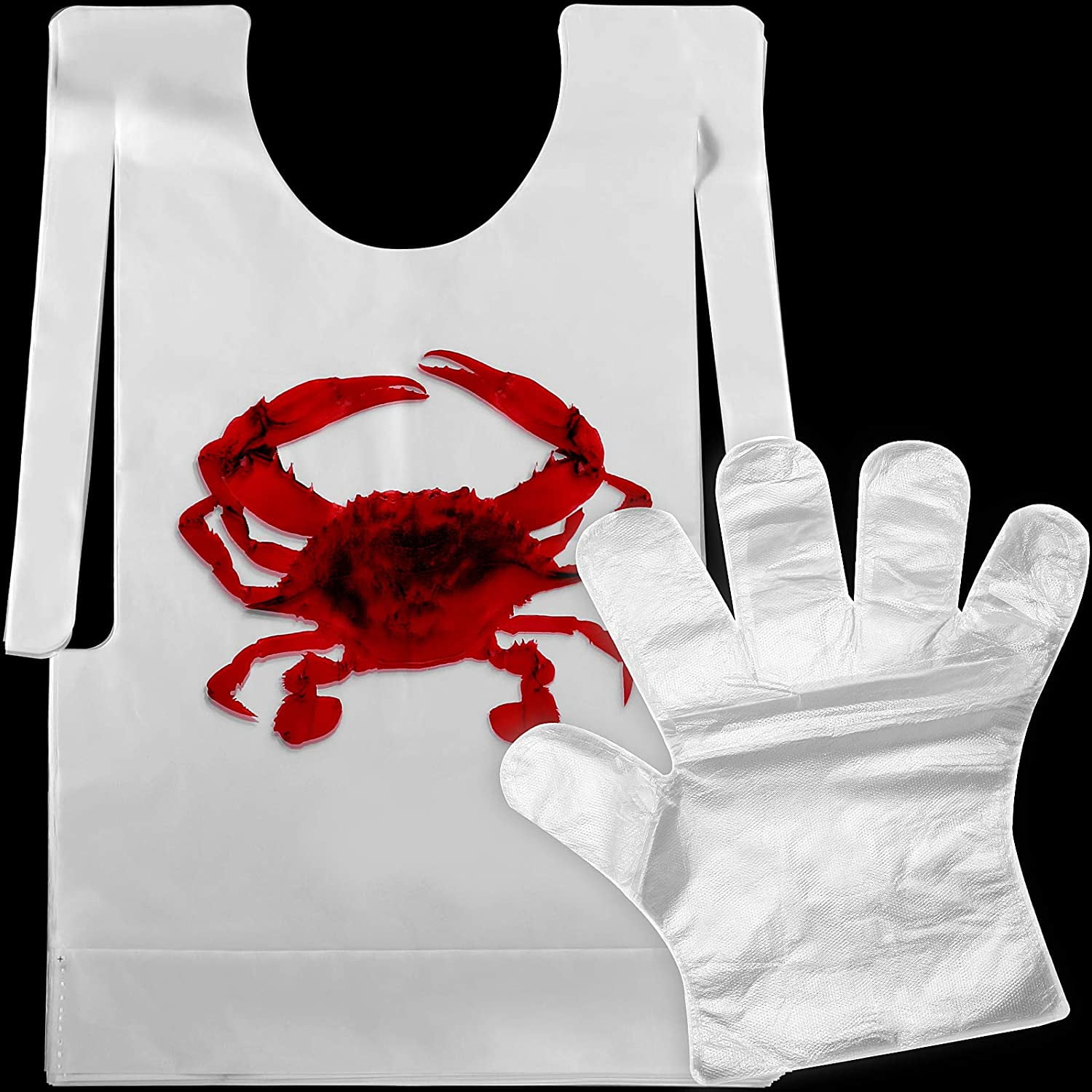 50 Pcs Crab Lobster Bibs and 50 Pairs of Plastic Disposable Gloves