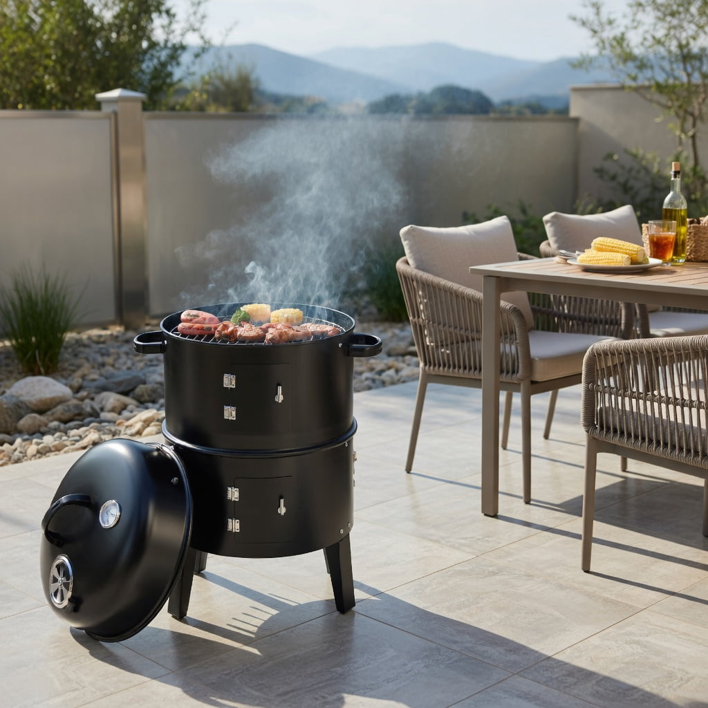 Resenkos Outdoor Patio Barbecue Cooker, Outdoor Grills,3-in-1 Charcoal BBQ Grill Cambo with Built-in Thermometer