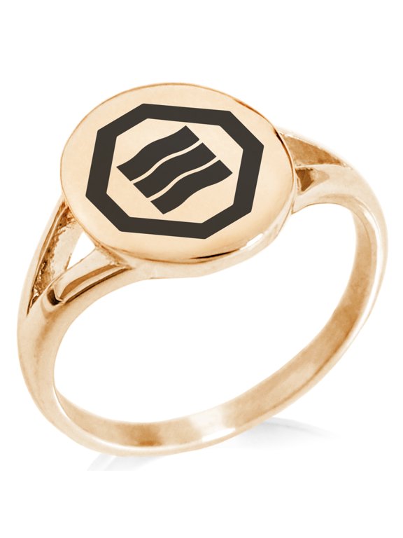 Stainless Steel Kurushima Samurai Crest Minimalist Oval Top Polished Statement Signet Ring