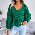 thumbnail image 2 of USSUMA Women Tops Dressy Casual Long Sleeve, Womens Peplum Tops V Neck Loose Fit Long Sleeve Leopard Printed Tshirt Cute Dressy Pleated Tunic Blouse Fall Female, 2 of 6