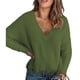 thumbnail image 1 of Suéter de punto de manga larga con cuello en V para mujer, suéter holgado informal a la moda para otoño e invierno con hombros descubiertos, suéter OD verde L, 1 of 6