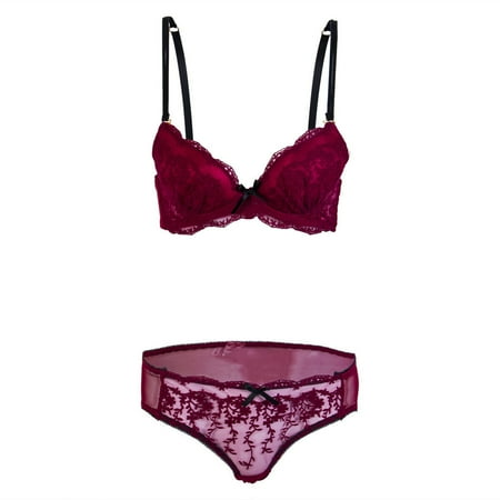 

Pudcoco Women Lace Flower Embroider Bra Knickers Set V-Neck